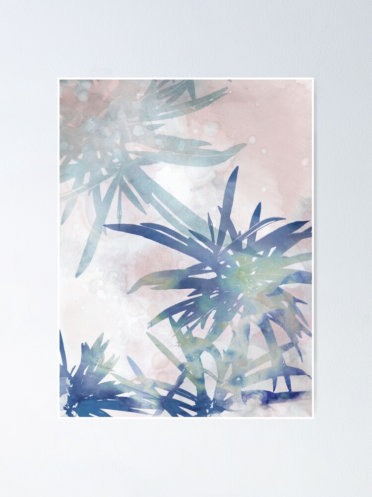 Blue Palm Leaf Watercolor Wall Mural