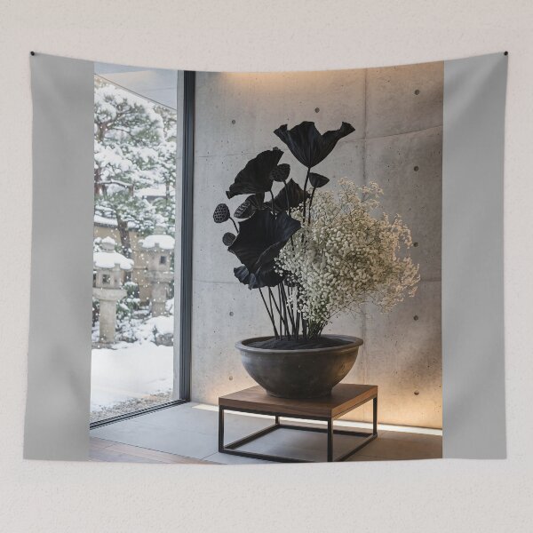 Item preview, Black Lotus Baby's Breath Ikebana Photography designed and sold by conohitoAI-ArtGallery.