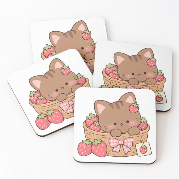 Item preview, Cute Strawberry Cat in Basket Kawaii Sticker designed and sold by Kiralemon.