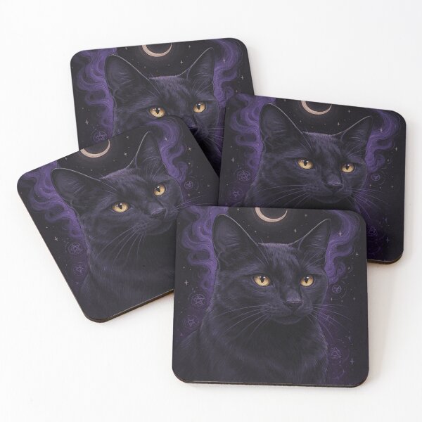 Item preview, Mystical Black Cat Spirit – Witchy Moon Magic Art designed and sold by JanjjaSoulInk.