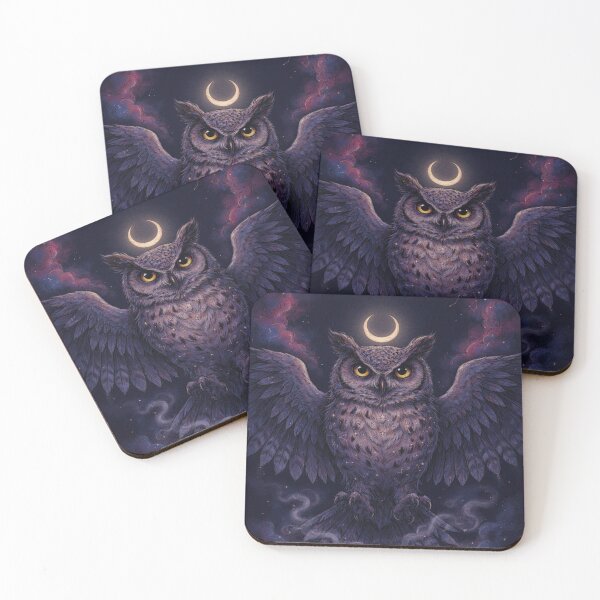 Item preview, Celestial Owl Spirit – Mystical Moon and Stars Fantasy Art designed and sold by JanjjaSoulInk.