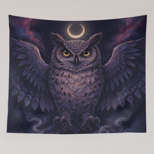 Item preview, Celestial Owl Spirit – Mystical Moon and Stars Fantasy Art designed and sold by JanjjaSoulInk.