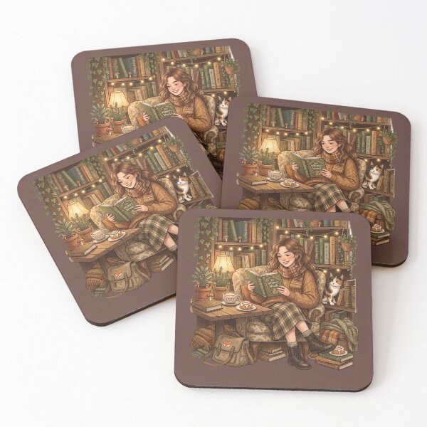 Item preview, Cozy Bookshop Cafe Reader Cottagecore Illustration designed and sold by SebastianSpace.
