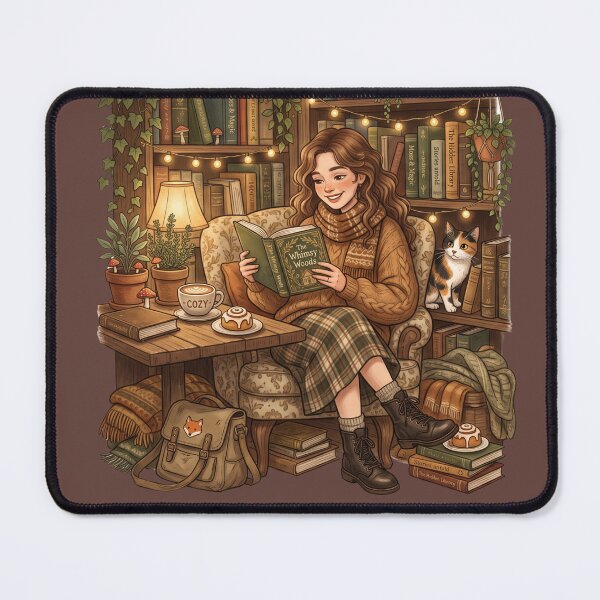 Item preview, Cozy Bookshop Cafe Reader Cottagecore Illustration designed and sold by SebastianSpace.