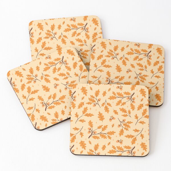 Item preview, autumn pattern with yellow oak leaves and acorns on light background designed and sold by burbura.