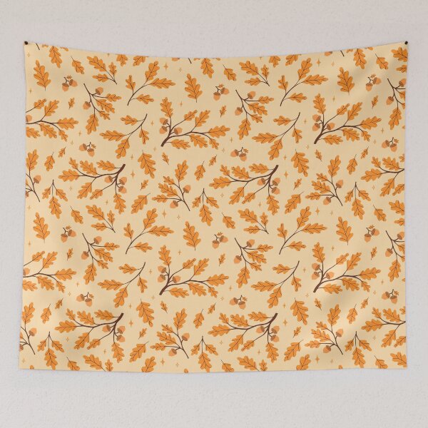 Item preview, autumn pattern with yellow oak leaves and acorns on light background designed and sold by burbura.