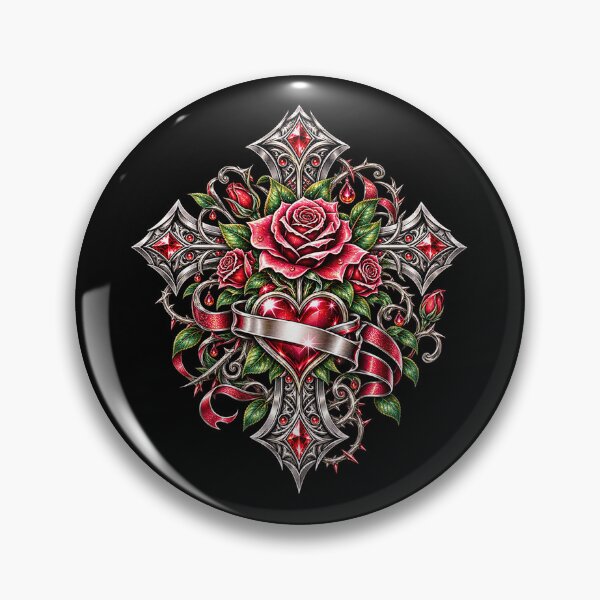 Item preview, Gothic Sacred Love Cross – Rose Heart designed and sold by TroviTutto.