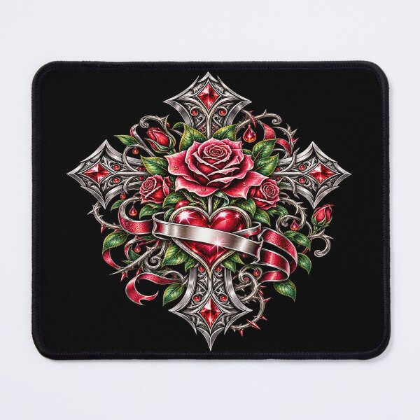Item preview, Gothic Sacred Love Cross – Rose Heart designed and sold by TroviTutto.