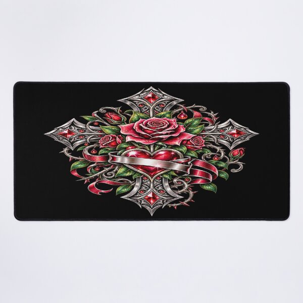Item preview, Gothic Sacred Love Cross – Rose Heart designed and sold by TroviTutto.