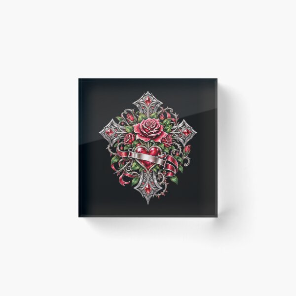 Item preview, Gothic Sacred Love Cross – Rose Heart designed and sold by TroviTutto.
