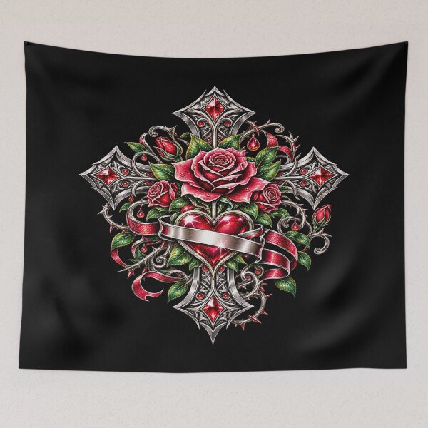 Item preview, Gothic Sacred Love Cross – Rose Heart designed and sold by TroviTutto.
