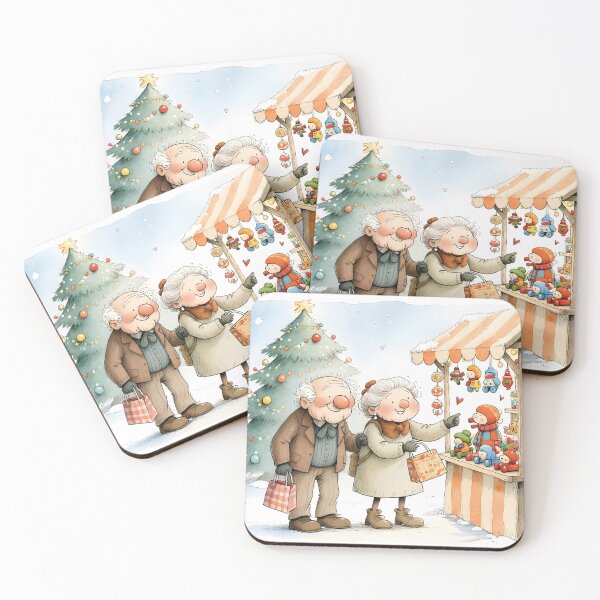 Item preview, Grandma & Grandpa at the Christmas Market Whimsical Illustration designed and sold by Connys Colorful World.