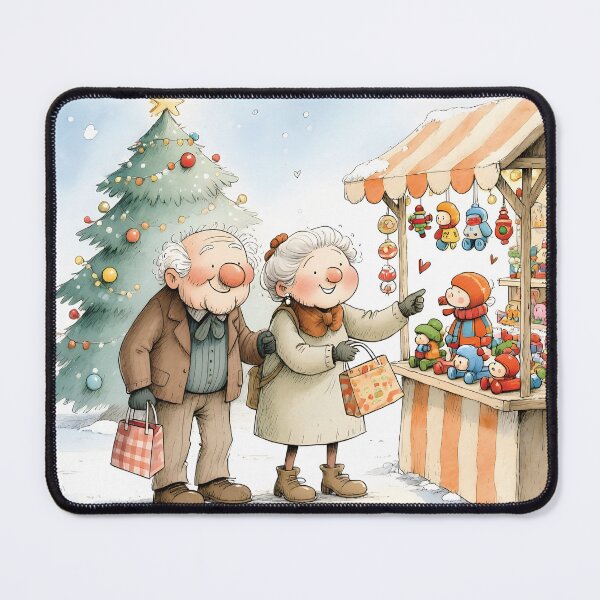 Item preview, Grandma & Grandpa at the Christmas Market Whimsical Illustration designed and sold by Connys Colorful World.