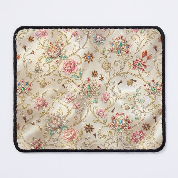 Item preview, Mystic Silk Road Royal Blossom Ethnic Seamless Pattern: Elegant Pastel & Gold Aesthetic Art Print, Poster & Home Decor designed and sold by SOOstudio73.