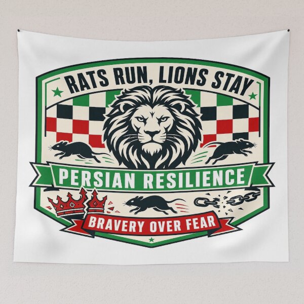 Item preview, Rats Run, Lions Stay — Persian Resilience Retro Badge designed and sold by Art&Fun.