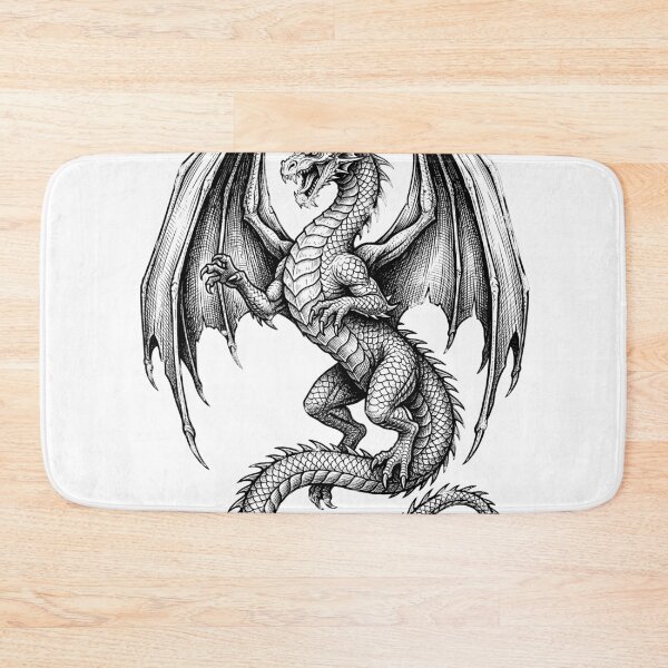 Item preview, Rearing Dragon - Bold Wing Frame Ink Illustration designed and sold by DragonSerpent Ink.