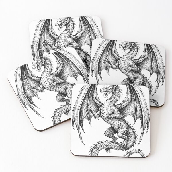 Item preview, Rearing Dragon - Bold Wing Frame Ink Illustration designed and sold by DragonSerpent Ink.