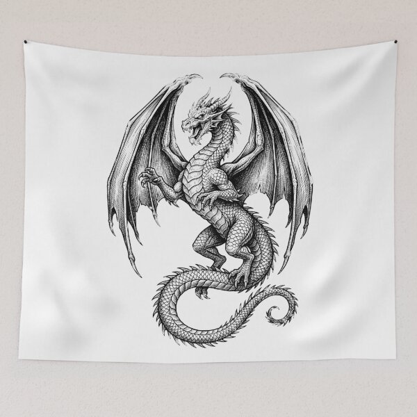Item preview, Rearing Dragon - Bold Wing Frame Ink Illustration designed and sold by DragonSerpent Ink.