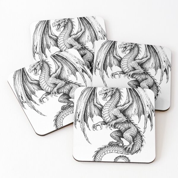 Item preview, Skull-Horned Dragon - Rearing Bold Wing Ink Illustration designed and sold by DragonSerpent Ink.