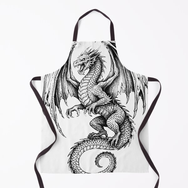 Item preview, Skull-Horned Dragon - Rearing Bold Wing Ink Illustration designed and sold by DragonSerpent Ink.