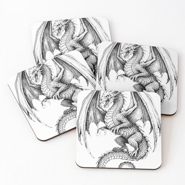 Item preview, Battle-Worn Rearing Dragon - Torn Wing Ink Illustration designed and sold by DragonSerpent Ink.