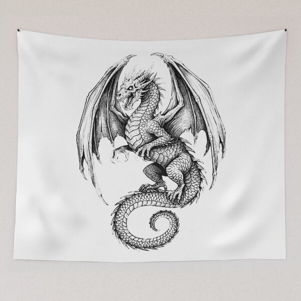Item preview, Battle-Worn Rearing Dragon - Torn Wing Ink Illustration designed and sold by DragonSerpent Ink.