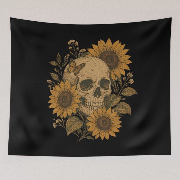 Item preview, Gothic Sunflower Skull | Fall Spooky Flower Art designed and sold by aliceraecreates.