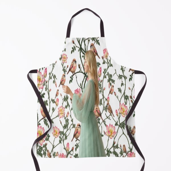 Item preview, Ethereal Woman in Mint Green Dress with Sparrows and Lotus Pattern Digital Art designed and sold by AfresStudio.