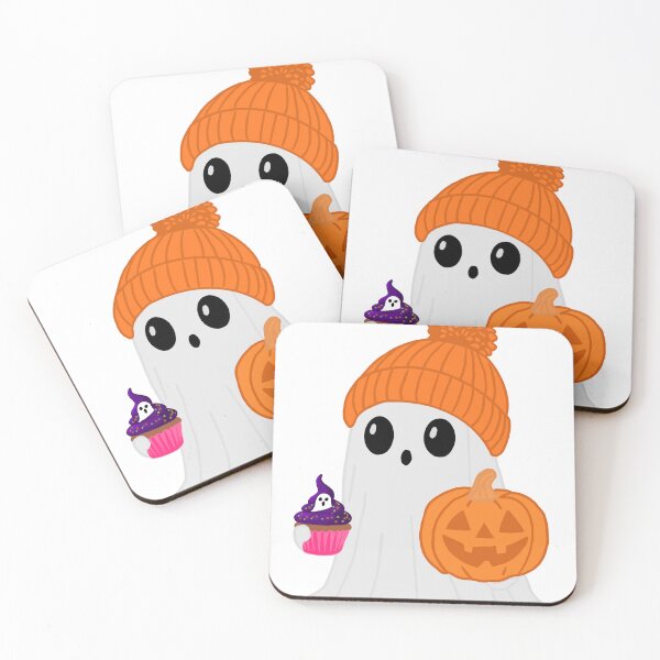 Item preview, Trick or treating ghost wearing a beanie while holding a pumpkin and cupcake designed and sold by Beautyqueens Beautys.