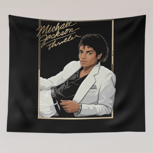 Item preview, Michael Jackson Thriller White Jacket Portrait Gold Signature 80s Pop Icon designed and sold by QliumoPery.