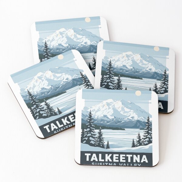 Item preview, Talkeetna Alaska Winter Denali Retro Travel Poster Sticker designed and sold by DetourDgn.