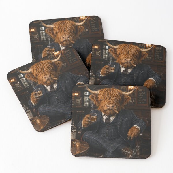 Item preview, Funny Highland Cow in Pub Drinking Whiskey Smoking Cigar designed and sold by Collymore.