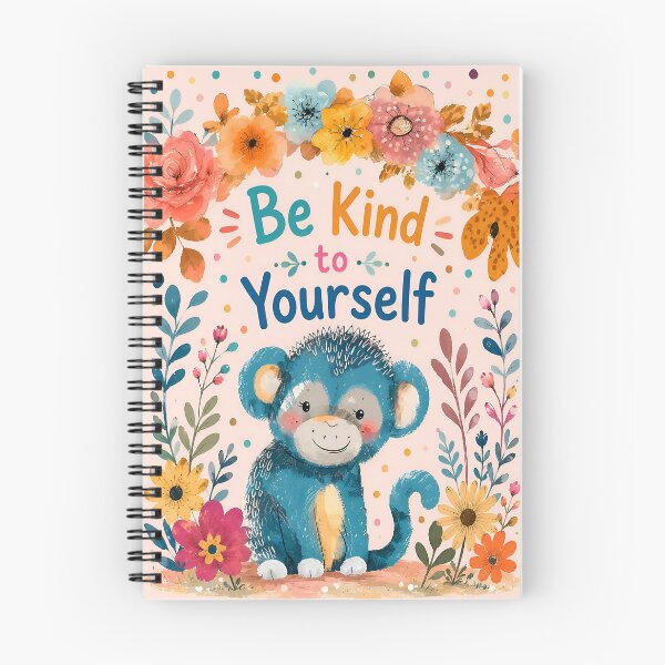 Item preview, Be Kind to Yourself Cute Monkey Floral Art designed and sold by ACasualCottage.