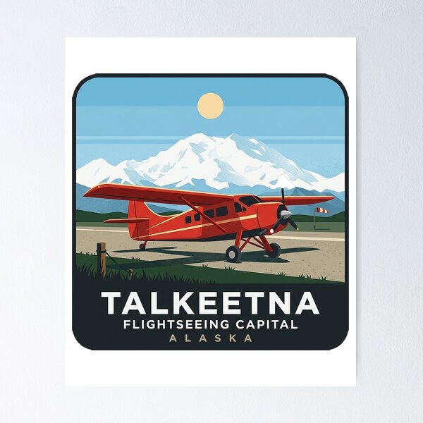 Item preview, Talkeetna Alaska Bush Plane Flightseeing Retro Badge Sticker designed and sold by DetourDgn.