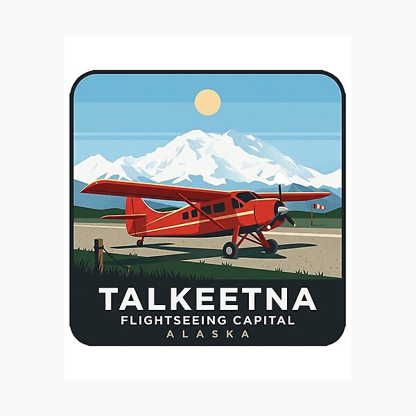 Item preview, Talkeetna Alaska Bush Plane Flightseeing Retro Badge Sticker designed and sold by DetourDgn.