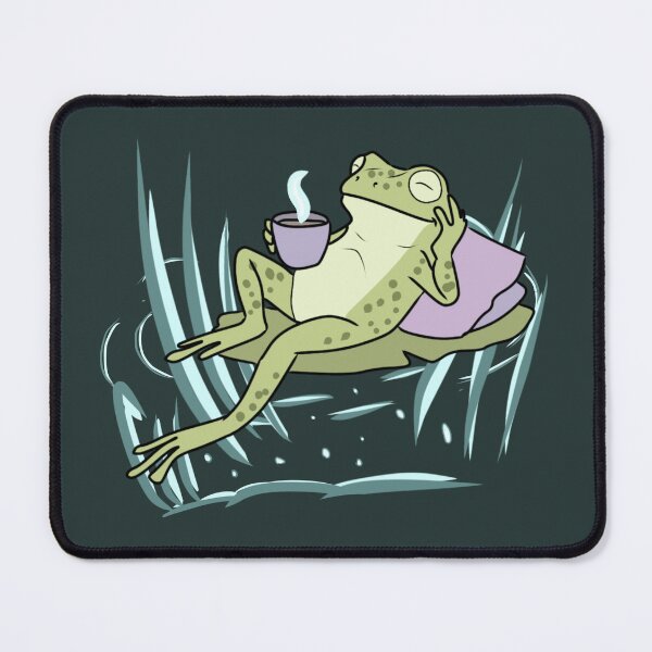 Item preview, Frog Drinking Coffee Cozy Cottagecore Illustration Relaxing in Pond designed and sold by LeshanArt.