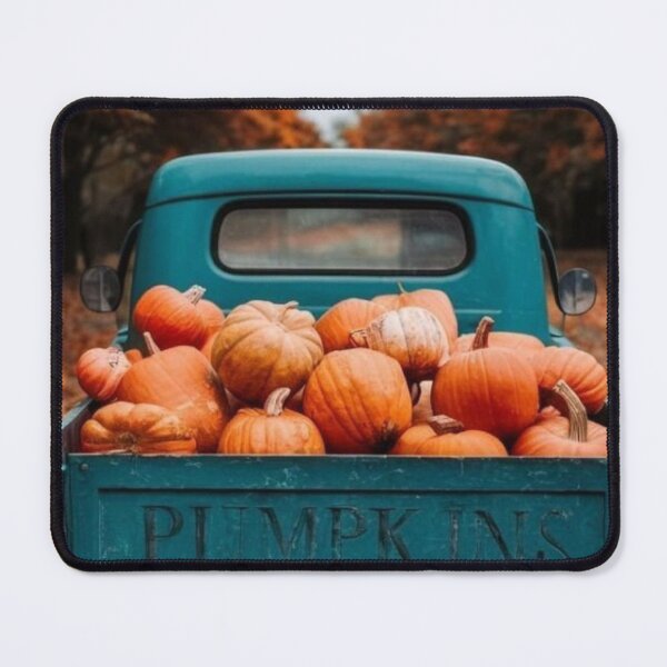 Item preview, Vintage Blue Pickup Truck with Harvest Pumpkins — Autumn Fall Landscape designed and sold by LYAN-STORE.