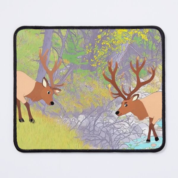 Item preview, Two Elks in Autumn River Forest - Nature Wildlife Illustration designed and sold by BLUESKY11a.