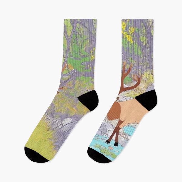 Item preview, Two Elks in Autumn River Forest - Nature Wildlife Illustration designed and sold by BLUESKY11a.