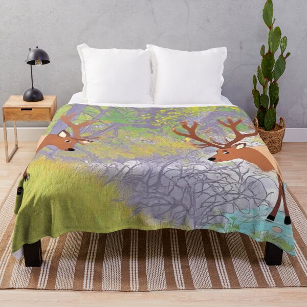 Item preview, Two Elks in Autumn River Forest - Nature Wildlife Illustration designed and sold by BLUESKY11a.