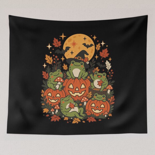 Item preview, Cute Autumn Witch Frogs Pumpkin Patch Halloween Cottagecore Design designed and sold by SEINENGAPPI23.