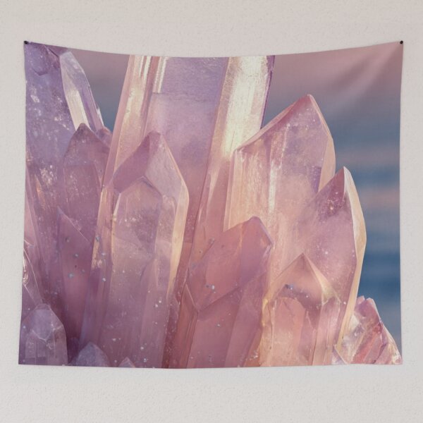 Item preview, Pink Amethyst Crystal Cluster Sunset — Pastel Rose Quartz Gemstone Art designed and sold by LYAN-STORE.