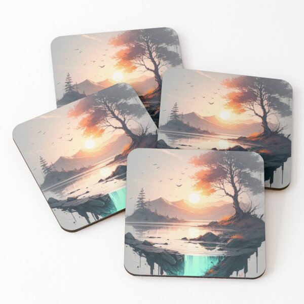Item preview, Floating Island Sunset Landscape — Surreal Nature Watercolor Aesthetic designed and sold by LYAN-STORE.