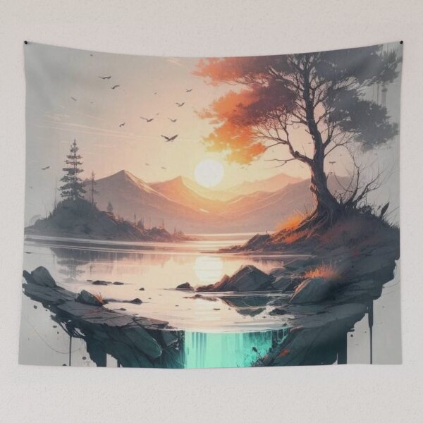 Item preview, Floating Island Sunset Landscape — Surreal Nature Watercolor Aesthetic designed and sold by LYAN-STORE.