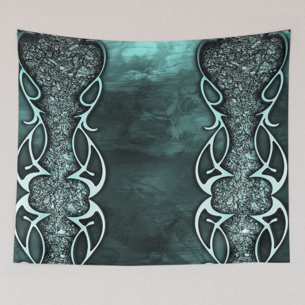 Item preview, Cyber Tribal Aqua Wave | Y2K Metallic Abstract Design designed and sold by BrontesWhimsyStore.
