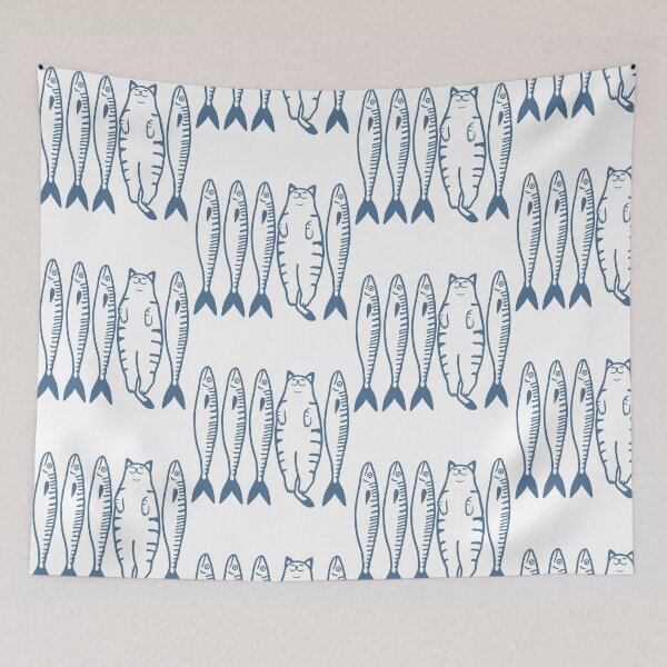 Item preview, Cat Among Fish Whimsical Ocean Lover Illustration designed and sold by cerima.