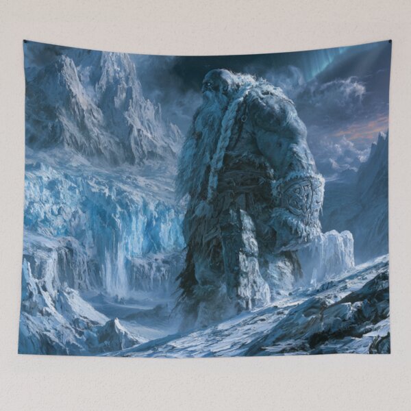 Item preview, A colossal Frost Giant standing upon a vast frozen mountain plateau, Fantasy & Mythological Creatures designed and sold by CDC40.