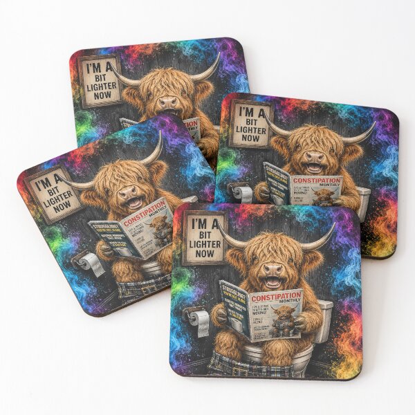 Item preview, Funny Highland Cow Sitting on the Toilet - Abstract Farm Animal Bathroom Art designed and sold by Collymore.