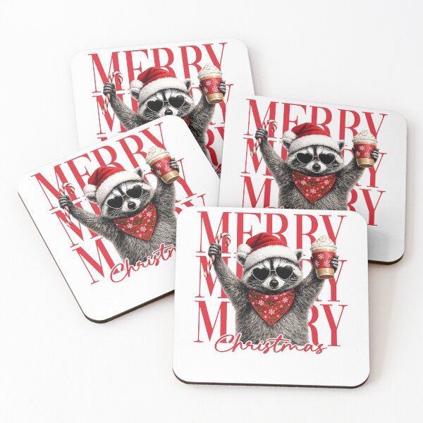 Item preview, Merry Christmas Raccoon with Candy Cane and Coffee designed and sold by RDGNR.
