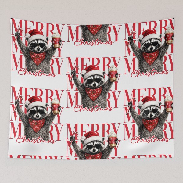 Item preview, Merry Christmas Raccoon with Candy Cane and Coffee designed and sold by RDGNR.